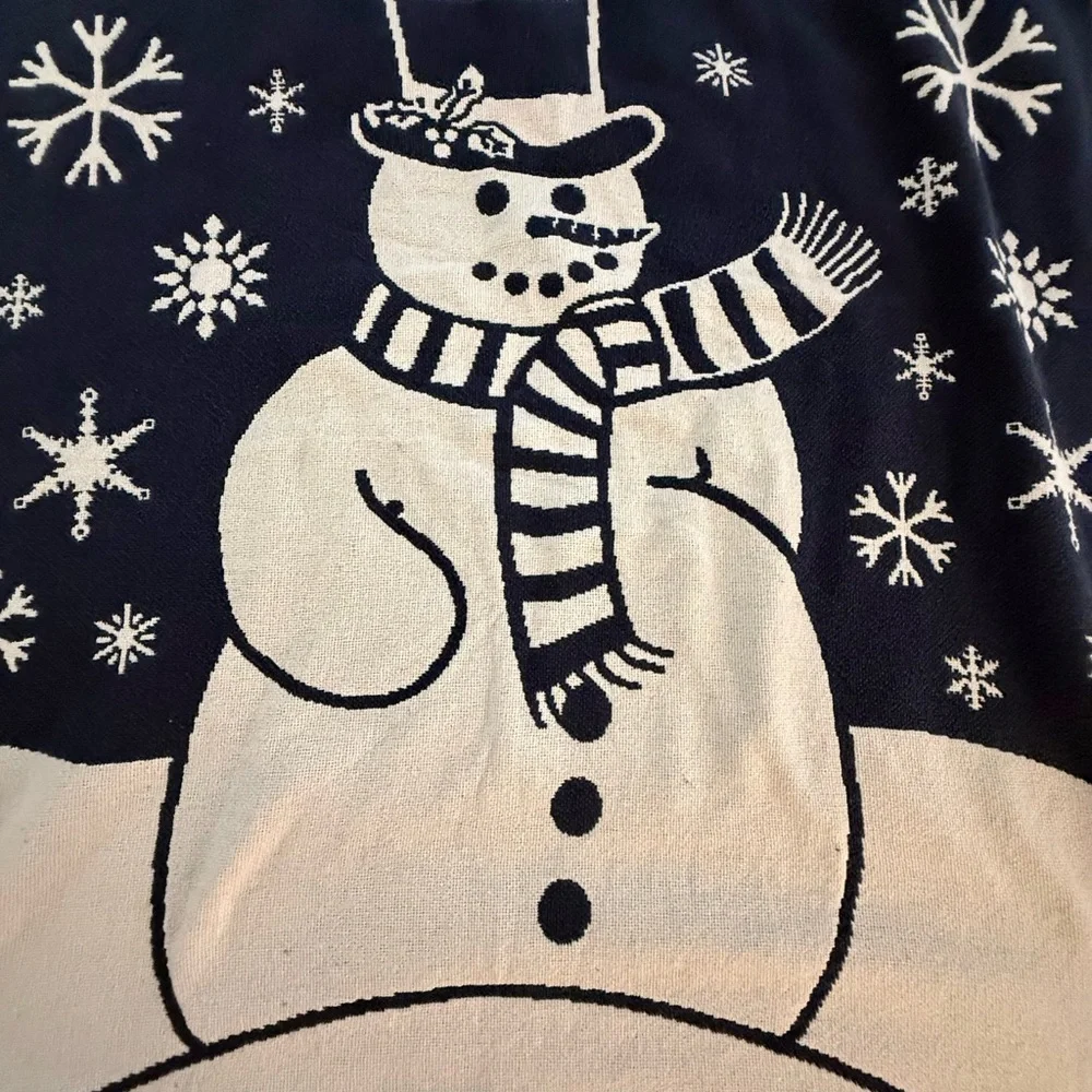Festive Snowman Holiday Throw Blanket - Blue and White